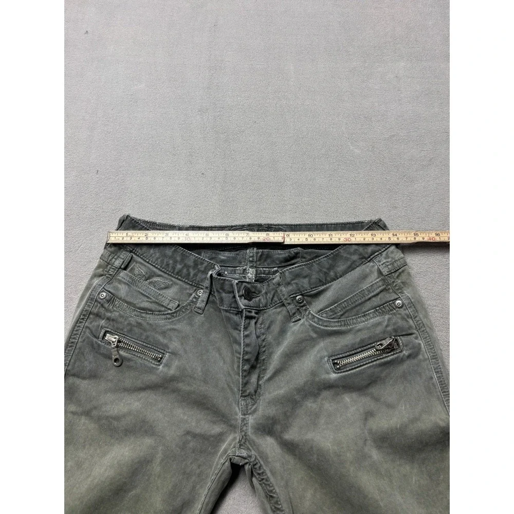 Robins Jean Mens Moto Biker Slim Pants Faded Olive Green Zipper Ribbed Knee 29